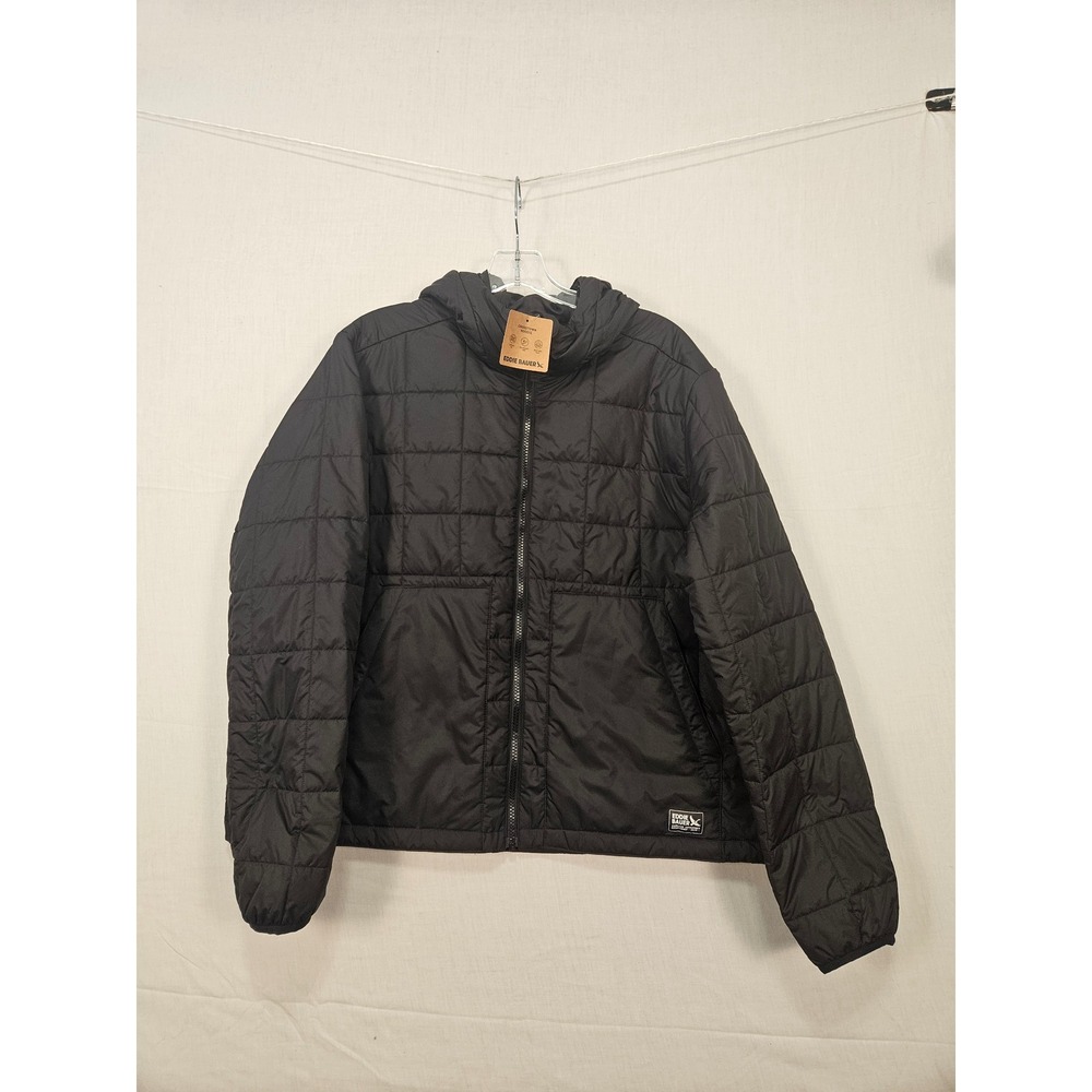Eddie Bauer Womens Black Quilted Hooded Puffer Jacket XL Full Zip 2425 NEW